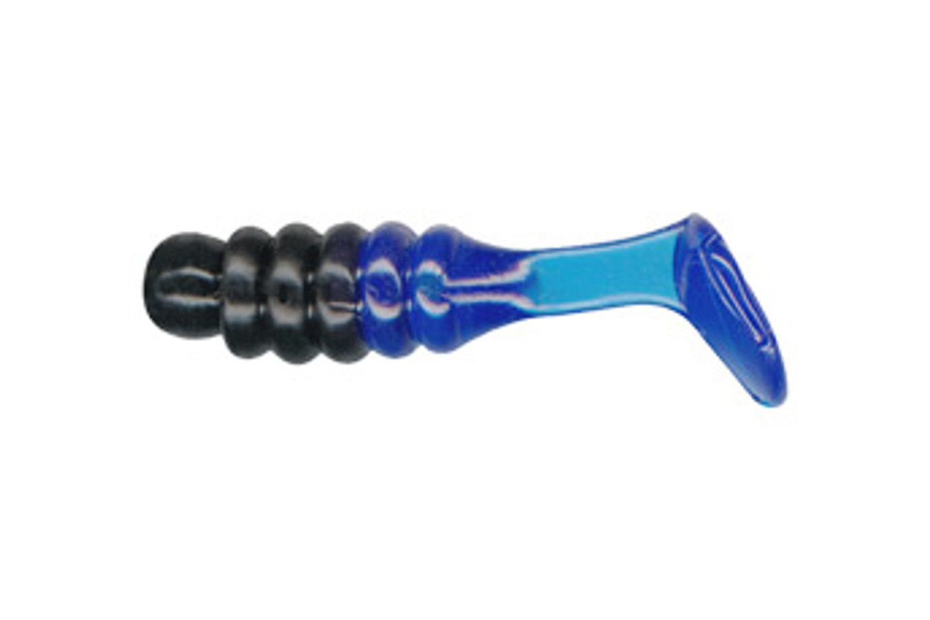 Charlie Brewers Slider 1 in Crappie/Panfish Grub- Black/Blue Tail
